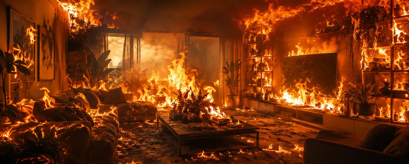 Sem Fogo Zero — sala em chamas
